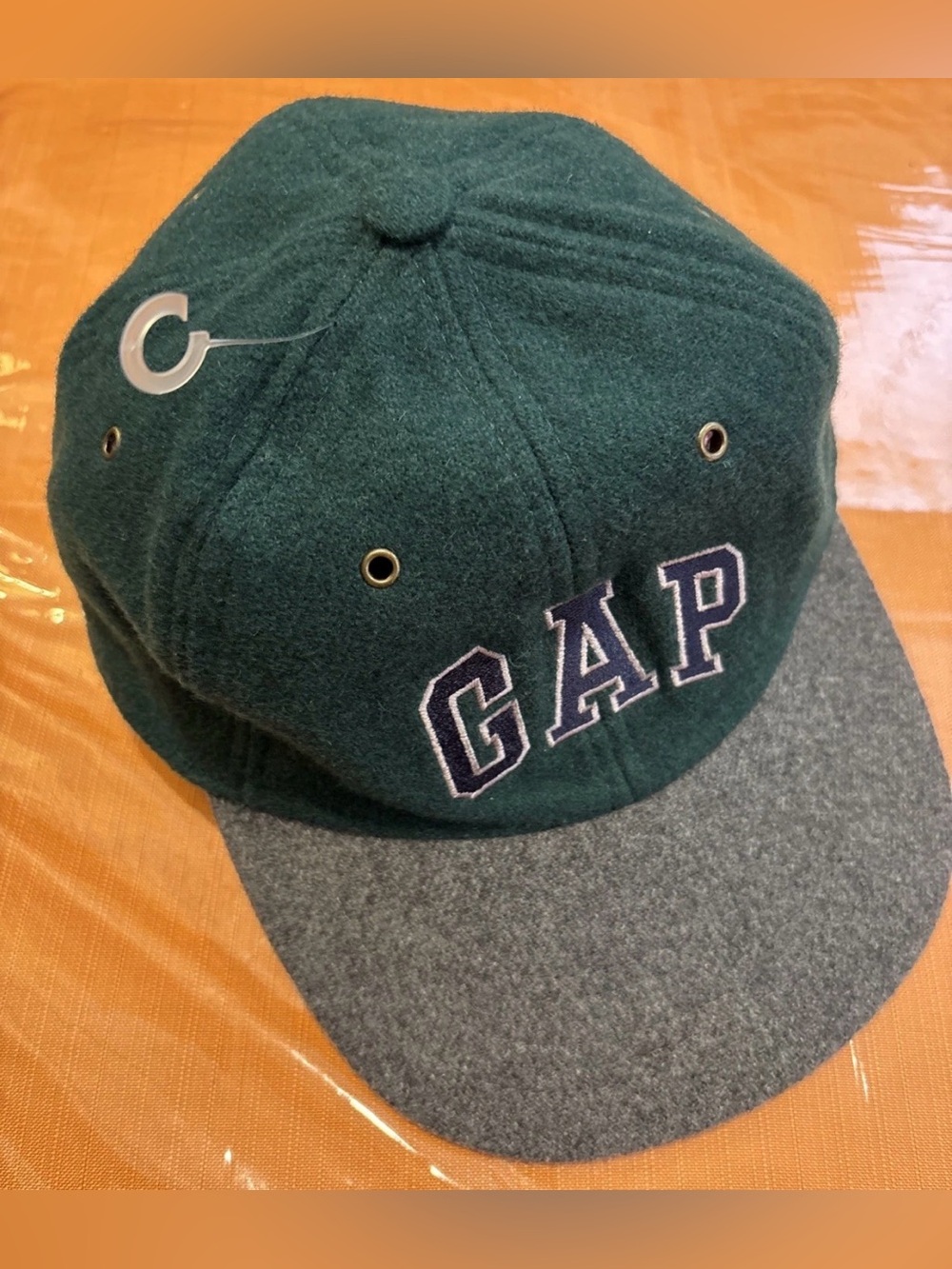 Vintage Wool Gap Hat Dad Cap Preppy Y2K Strap Back Green Gray Brim 90s